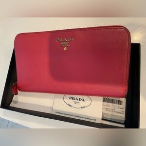 Prada Long Zip Wallet in Pink with Box
